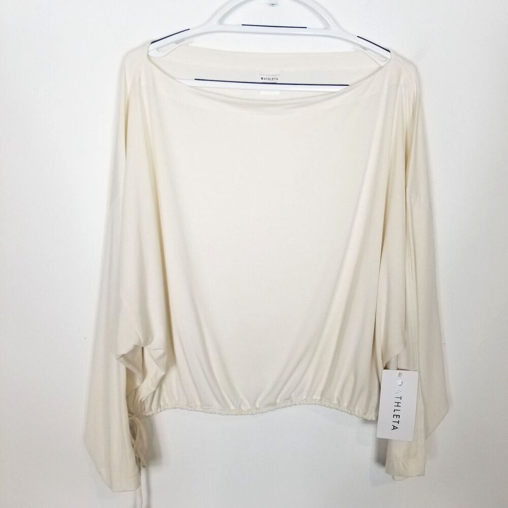 Athleta Women's Cool Down Drawstring Hem Boat Neck Top Sz XL Magnolia White